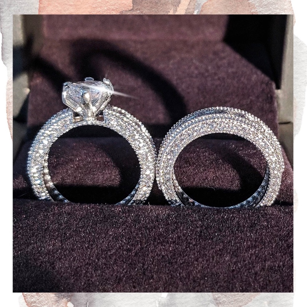 925 SILVER 2 RING WEDDING ENGAGEMENT RING SET